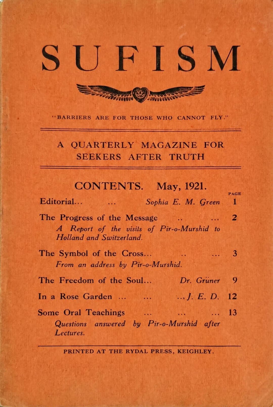 Sufism magazine cover from 1921 to 1924