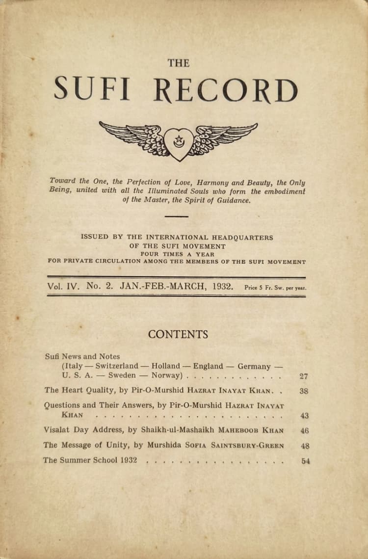 The Sufi Record cover from 1925 to 1936